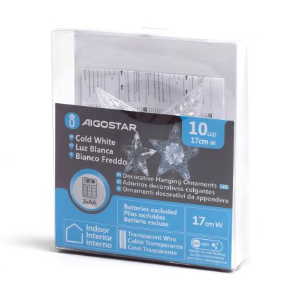 Aigostar - LED Vánoční dekorace 10xLED/3xAA studená bílá hvězda