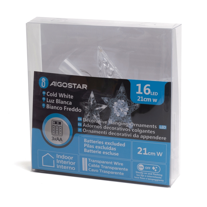 Aigostar - LED Vánoční dekorace 16xLED/3xAA studená bílá hvězda