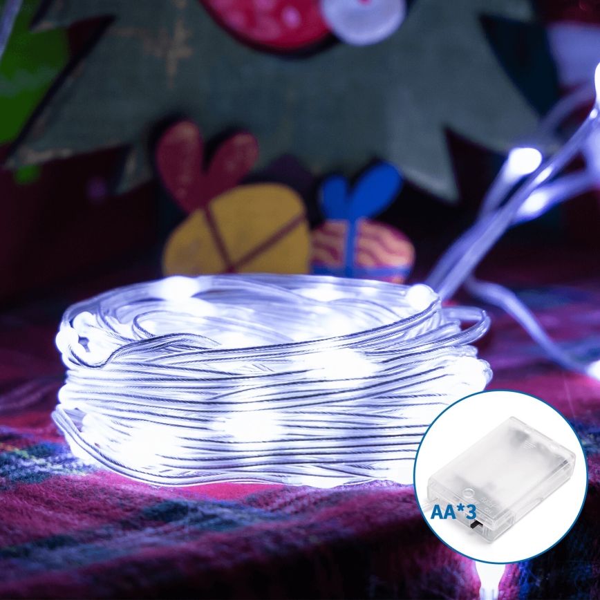 Aigostar - LED Vánoční řetěz 100xLED/3xAA 10,3m studená bílá