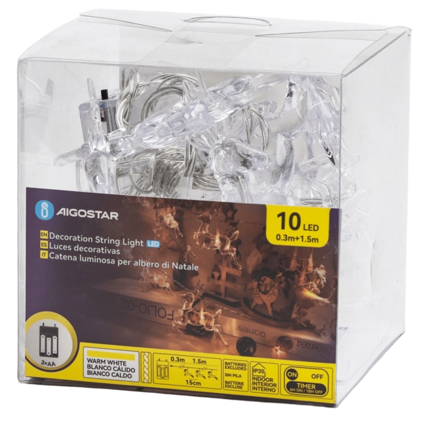 Aigostar - LED Vánoční řetěz 10xLED/3xAA 1,5m teplá bílá jeleni