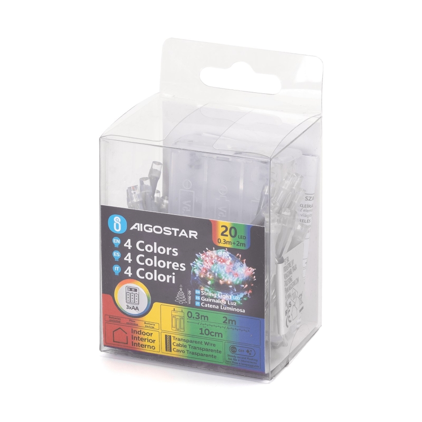 Aigostar - LED Vánoční řetěz 20xLED/3xAA 2,3m multicolor