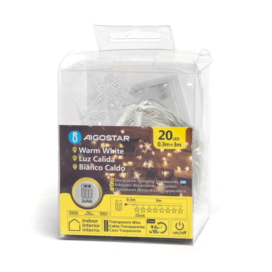 Aigostar - LED Vánoční řetěz 20xLED/3xAA 3,3m hvězdy