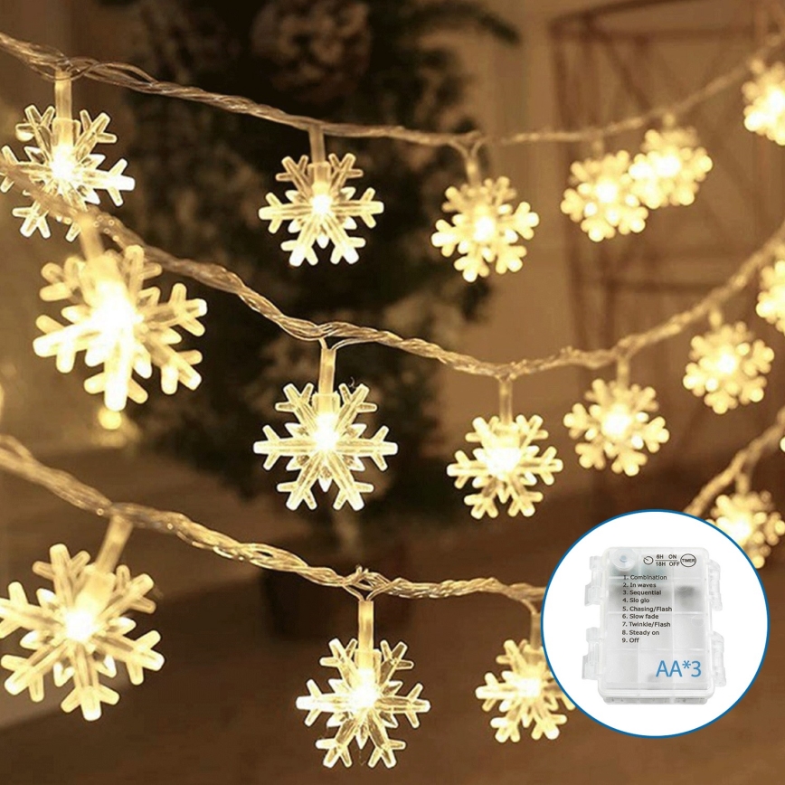 Aigostar - LED Vánoční řetěz 20xLED/3xAA 3,3m vločky