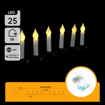 Aigostar - LED Vánoční řetěz 25xLED/3xAA 5 m teplá bílá