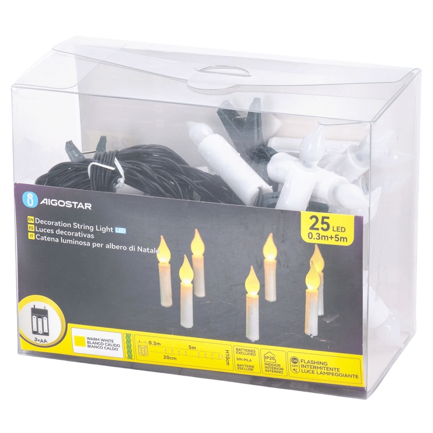 Aigostar - LED Vánoční řetěz 25xLED/3xAA 5 m teplá bílá