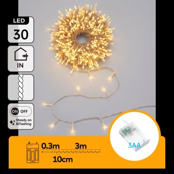 Aigostar - LED Vánoční řetěz 30xLED/3xAA 3,3m teplá bílá