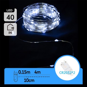 Aigostar - LED Vánoční řetěz 40xLED/2x3V 4m studená bílá