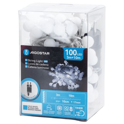 Aigostar - LED Venkovní dekorační řetěz 100xLED/8 funkcí 10m IP44 studená bílá