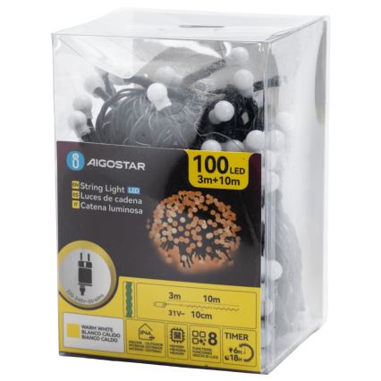 Aigostar - LED Venkovní dekorační řetěz 100xLED/8 funkcí 10 m IP44 teplá bílá