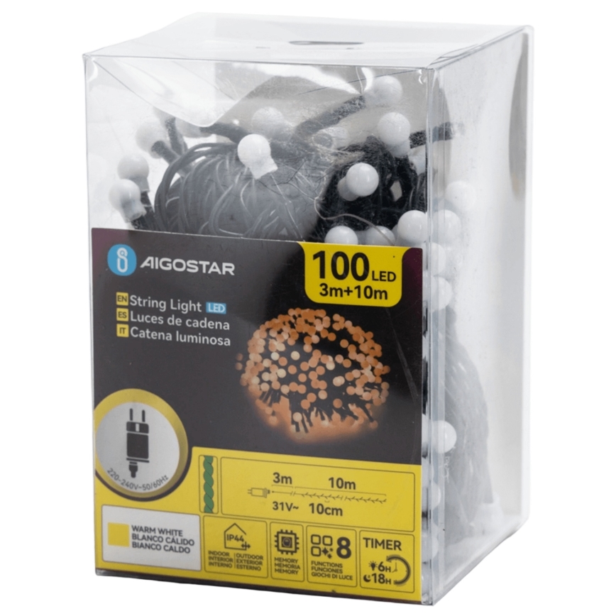 Aigostar - LED Venkovní dekorační řetěz 100xLED/8 funkcí 10 m IP44 teplá bílá