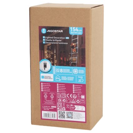 Aigostar - LED Venkovní vánoční dekorace 154xLED/8 funkcí 1,6m IP44 studená bílá
