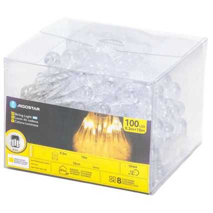 Aigostar - LED Venkovní vánoční řetěz 100xLED/8 funkcí 3xAA 10 m IP44 teplá bílá kapky