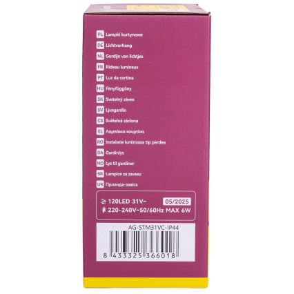 Aigostar - LED Venkovní vánoční řetěz 120xLED/6W/230V/8 funkcí 3x0,6m IP44 teplá bílá + dálkové ovládání