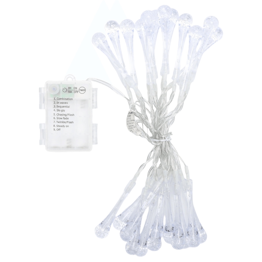 Aigostar - LED Venkovní vánoční řetěz 25xLED/8 funkcí 3xAA 2,5 m IP44 teplá bílá kapky