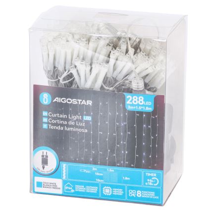 Aigostar - LED Venkovní vánoční řetěz 288xLED/8 funkcí 1,5x1,8m IP44 studená bílá