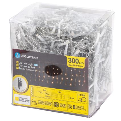 Aigostar - LED Venkovní  řetěz 300xLED/8 funkcí 15x0,4 m IP44 teplá bílá