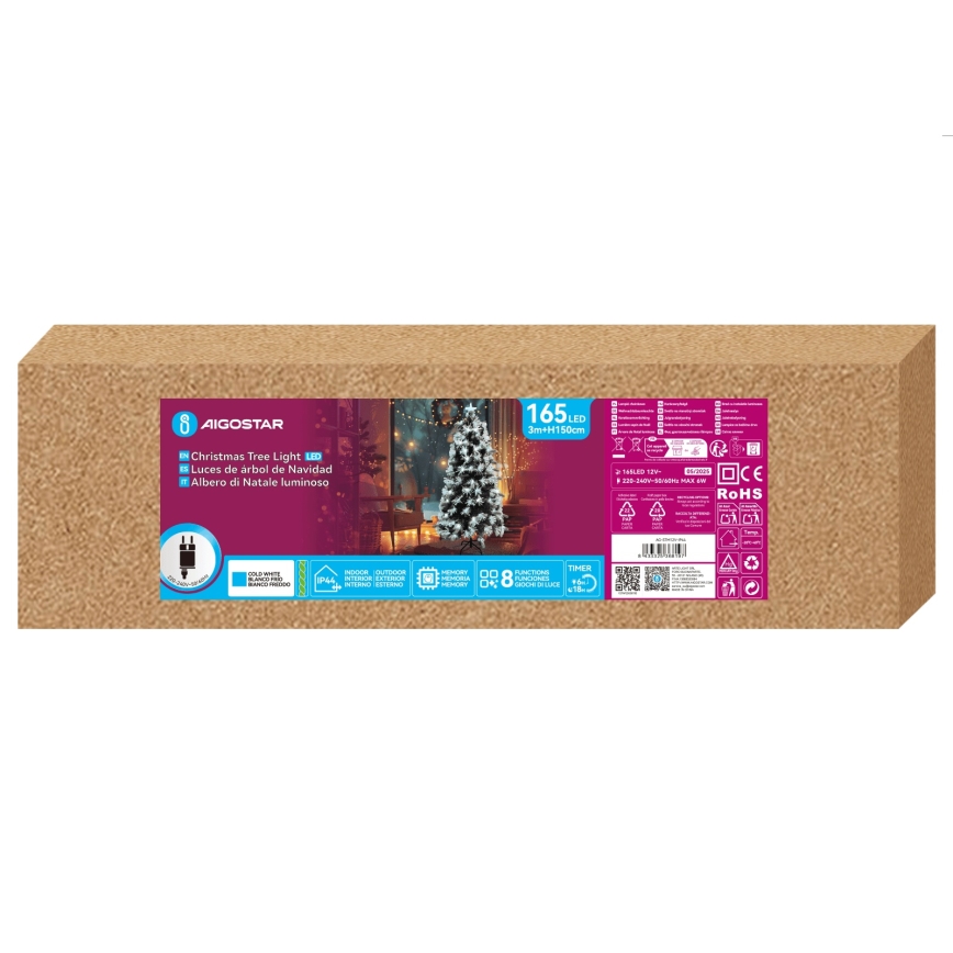 Aigostar - LED Venkovní vánoční stromek 165xLED/8 funkcí 1,5 m IP44 studená bílá