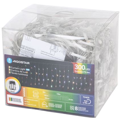 Aigostar - LED Venkovní vánoční řetěz 300xLED/8 funkcí 3xAA 18x0,4m IP44 multicolor