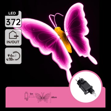 Aigostar - LED Venkovní dekorace 372xLED 60 cm IP44 motýl/růžová