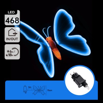 Aigostar - LED Venkovní dekorace 468xLED 75 cm IP44 motýl/modrá