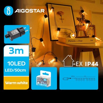 Aigostar - LED Venkovní dekorační řetěz 10xLED/3m IP44 teplá bílá