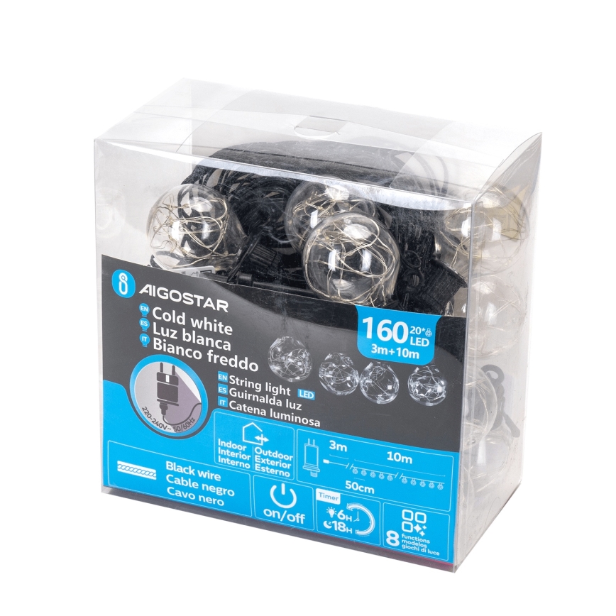 Aigostar - LED Venkovní dekorační řetěz 160xLED 10m IP44 studená bílá