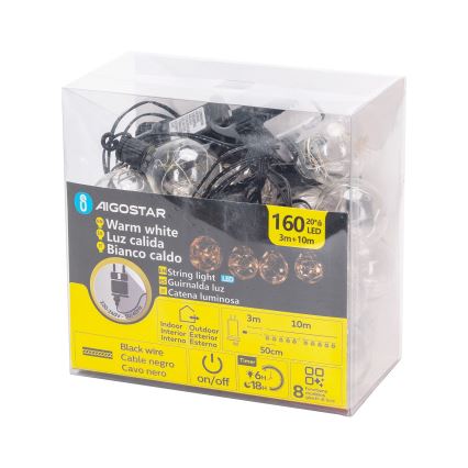Aigostar - LED Venkovní dekorační řetěz 160xLED 10m IP44 teplá bílá