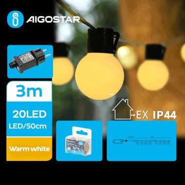 Aigostar - LED Venkovní dekorační řetěz 20xLED/13m IP44 teplá bílá