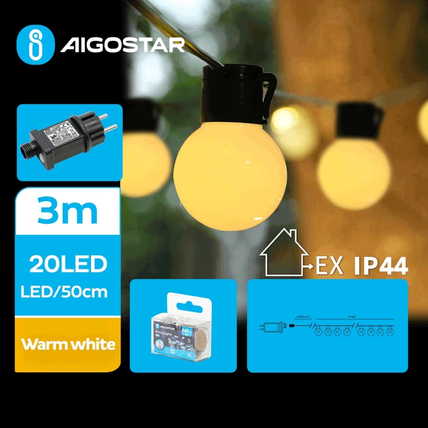 Aigostar - LED Venkovní dekorační řetěz 20xLED/3m IP44 teplá bílá