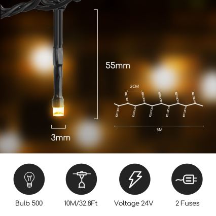 Aigostar - LED Venkovní dekorační řetěz 500xLED/10m IP44 teplá bílá