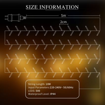 Aigostar - LED Venkovní dekorační řetěz 500xLED/10m IP44 teplá bílá