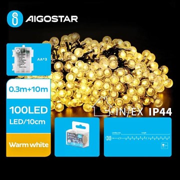 Aigostar - LED Venkovní řetěz 100xLED/3xAA/8 funkcí 10,3 m IP44 teplá bílá