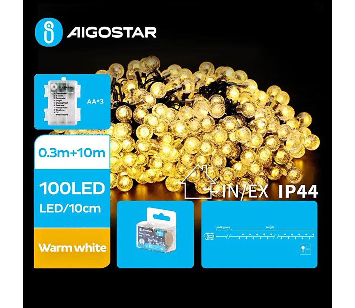 Aigostar B.V. Aigostar - LED Venkovní řetěz 100xLED/3xAA/8 funkcí 10,3 m IP44 teplá bílá AI1149