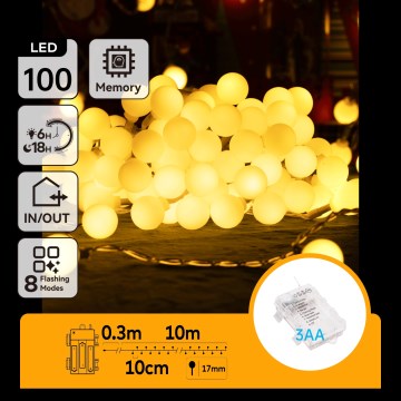 Aigostar - LED Venkovní  řetěz 100xLED/3xAA/8 funkcí 10,3 m IP44 teplá bílá