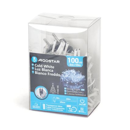 Aigostar - LED Venkovní  řetěz 100xLED/8 funkcí 13m IP44 studená bílá