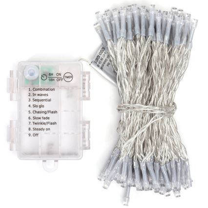 Aigostar -LED Venkovní  řetěz 100xLED/8 funkcí 3xAA 10,3m IP44 teplá bílá