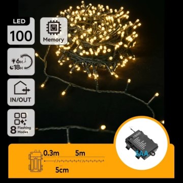 Aigostar - LED Venkovní  řetěz 100xLED/8 funkcí 3xAA 5,3 m IP44 teplá bílá