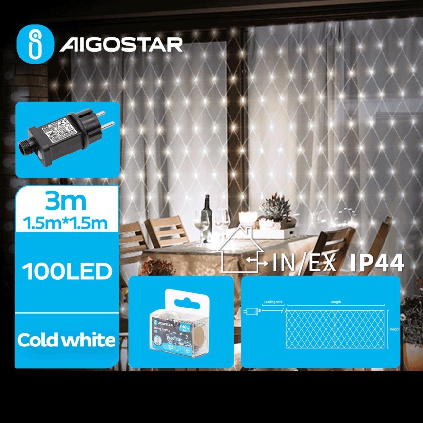 Aigostar - LED Venkovní řetěz 100xLED/8 funkcí 4,5x1,5m IP44 studená bílá