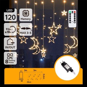 Aigostar - LED Venkovní  řetěz 120xLED/6W/230V/8 funkcí 3x0,6m IP44 teplá bílá + dálkové ovládání