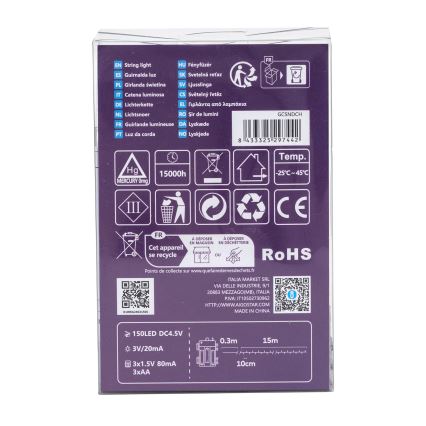 Aigostar - LED Venkovní  řetěz 150xLED/8 funkcí 15,3m IP44 studená bílá