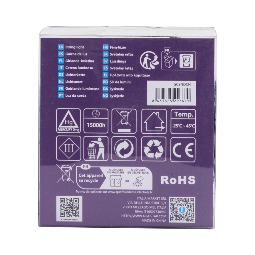 Aigostar - LED Venkovní  řetěz 200xLED/8 funkcí 3xAA 10,3m IP44 teplá bílá