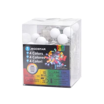 Aigostar - LED Venkovní  řetěz 25xLED/3xAA/8 funkcí 2,8 m IP44 multicolor