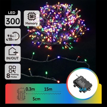 Aigostar -LED Venkovní  řetěz 300xLED/8 funkcí 3xAA 15,3m IP44 multicolor