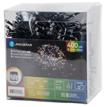 Aigostar - LED Venkovní  řetěz 400xLED/8 funkcí 4xAA 20,3 m IP44 multicolor