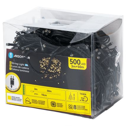 Aigostar - LED Venkovní  řetěz 500xLED/8 funkcí 50m IP44 teplá bílá
