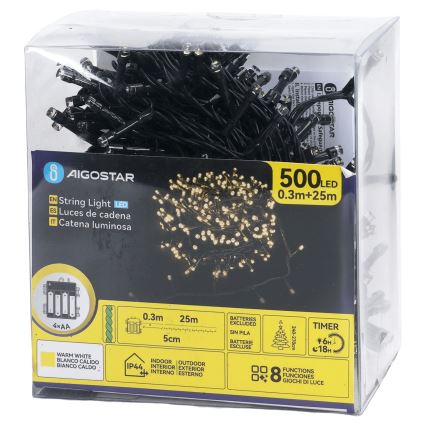 Aigostar - LED Venkovní  řetěz 500xLED/8 funkcí 4xAA 25,3 m IP44 teplá bílá