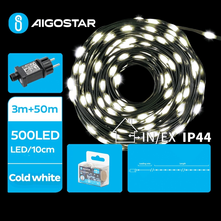 Aigostar - LED Venkovní řetěz 500xLED/8 funkcí 53m IP44 studená bílá