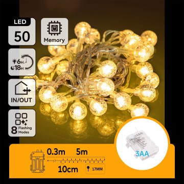 Aigostar - LED Venkovní  řetěz 50xLED/3xAA/8 funkcí 5,3 m IP44 teplá bílá