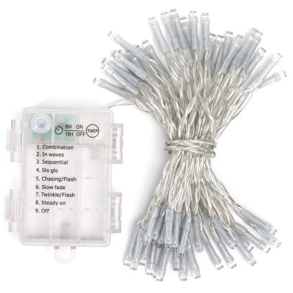 Aigostar - LED Venkovní  řetěz 50xLED/8 funkcí 3xAA 5,3m IP44 teplá bílá