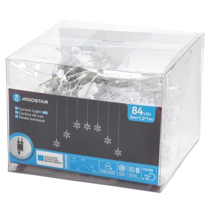 Aigostar - LED Venkovní  řetěz 84xLED/8 funkcí 1,2x1m IP44 studená bílá vločky